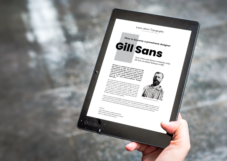 Ereader with a page about typography mockup
