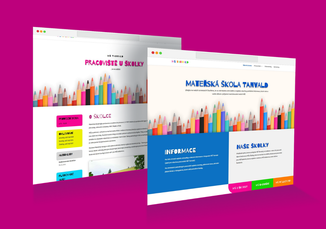 Kindergarten websites redesign mockup with pink background