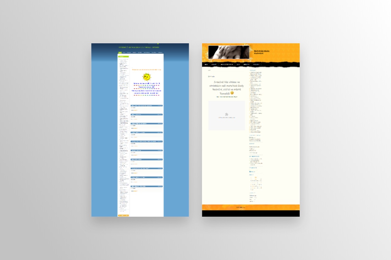 Two screens of original websites