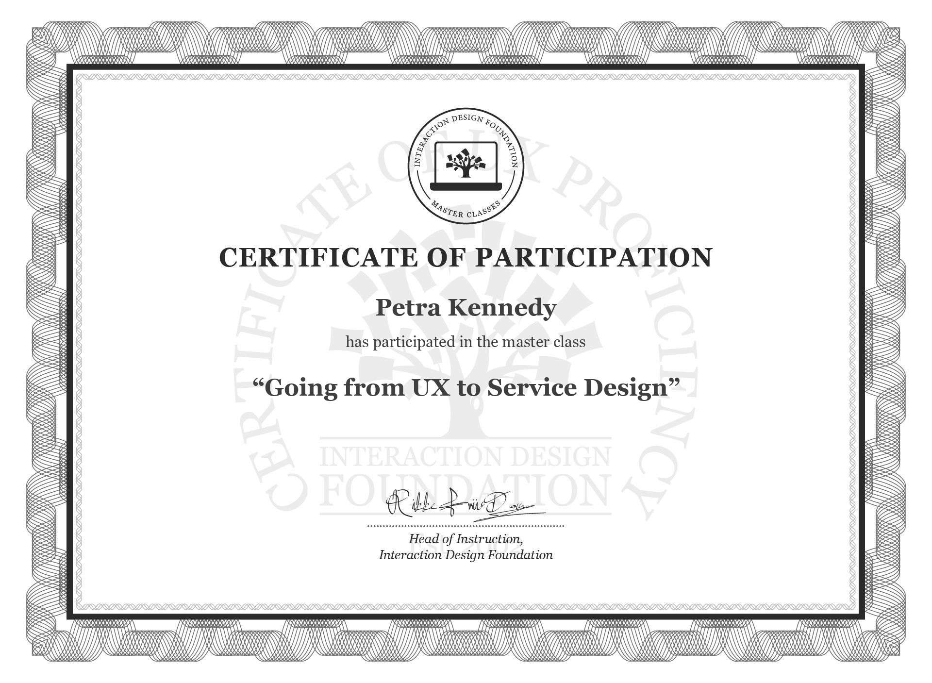 Masterclass Certificate Going from UX to Service Design
