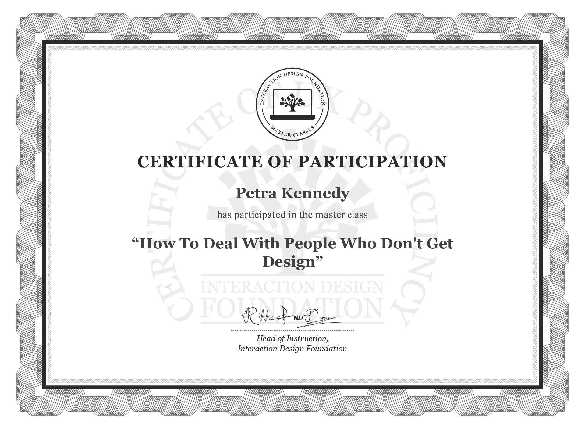 Masterclass Certificate How To Deal With People Who Don't Get Design