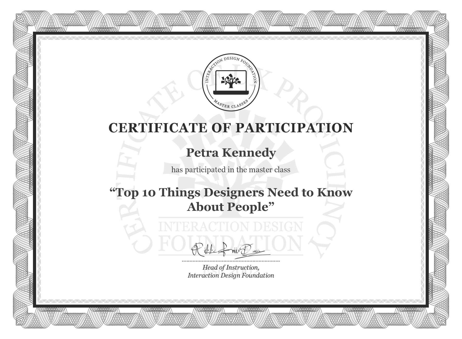 Masterclass Certificate Top 10 Things Designers Need to Know About People