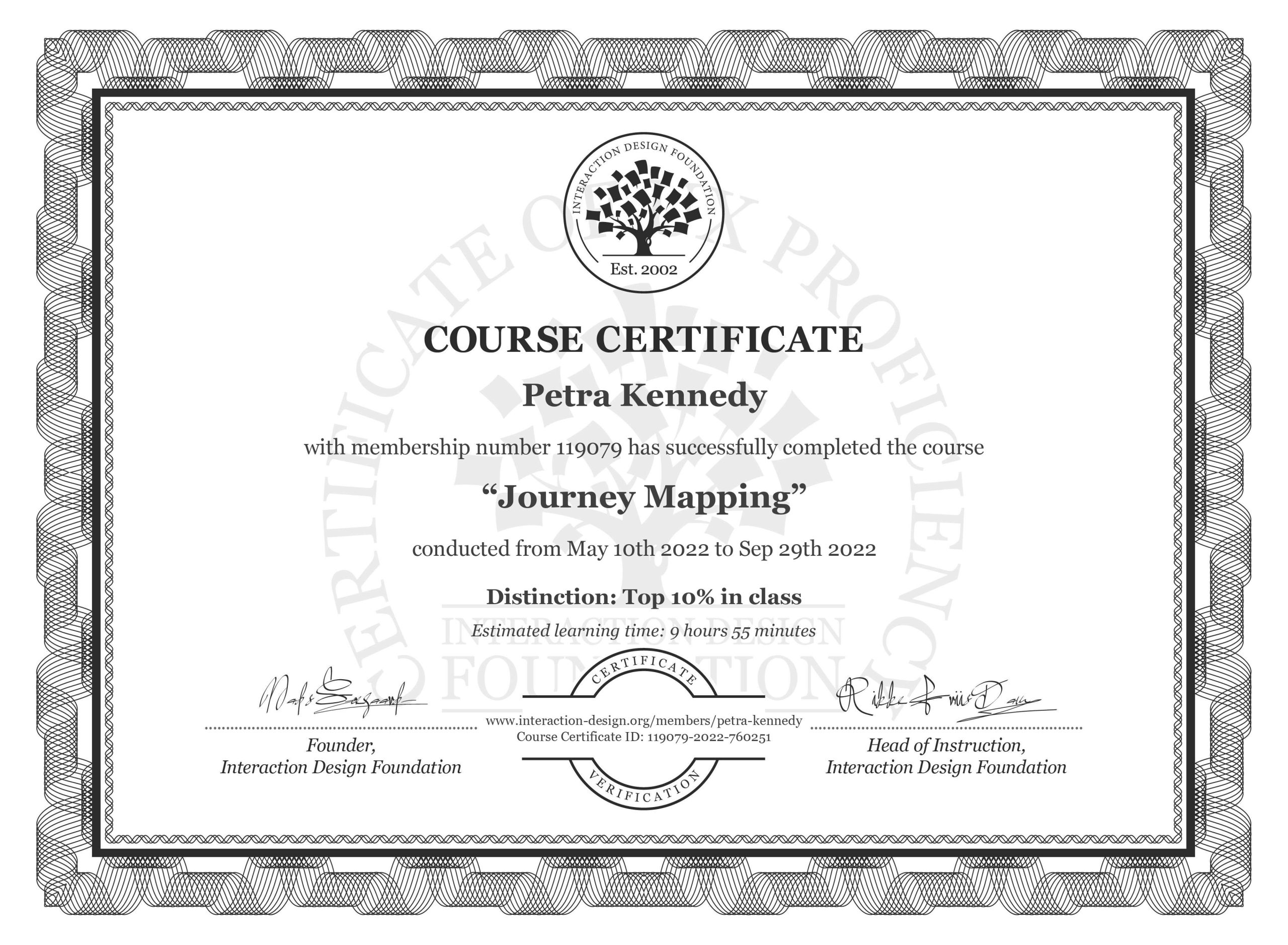 IxDF course certificate Journey Mapping